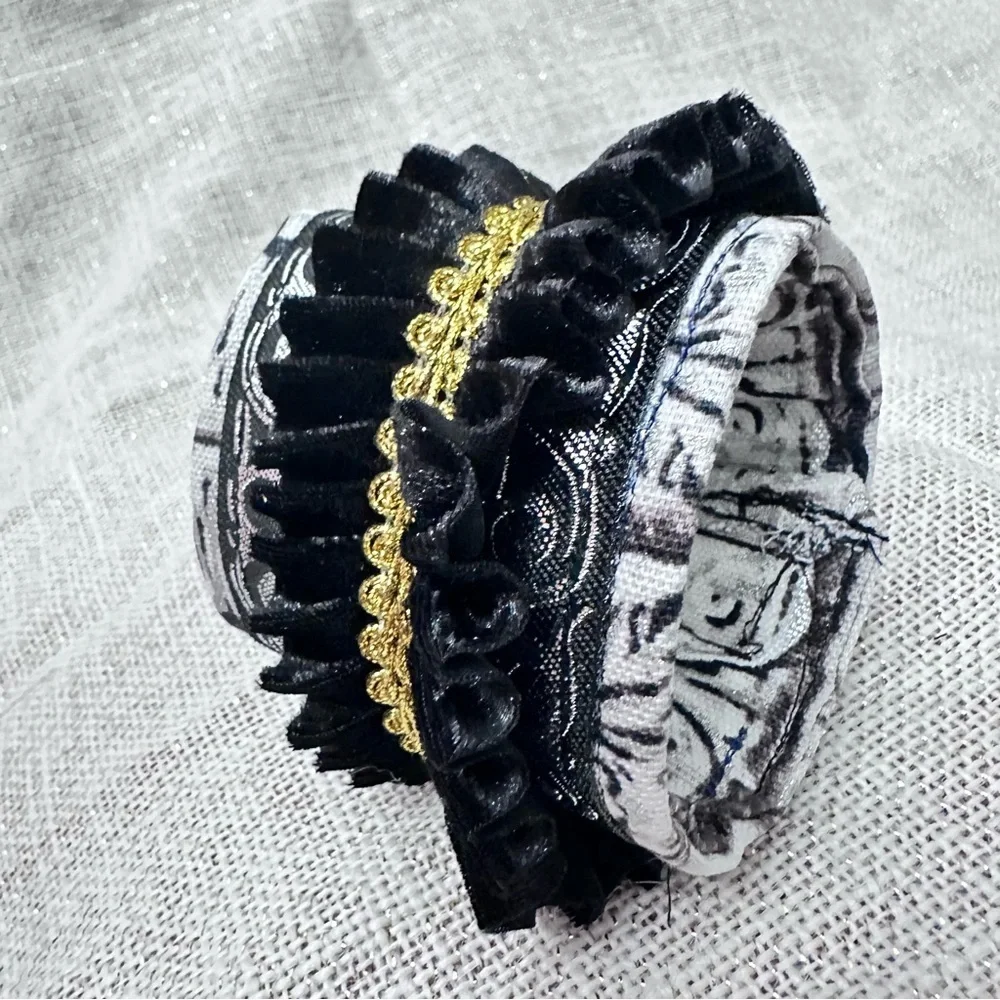 RUBYRUDI Cuff Bracelet Handcrafted OOAK Fabric Embellished Artisan Wearable Art